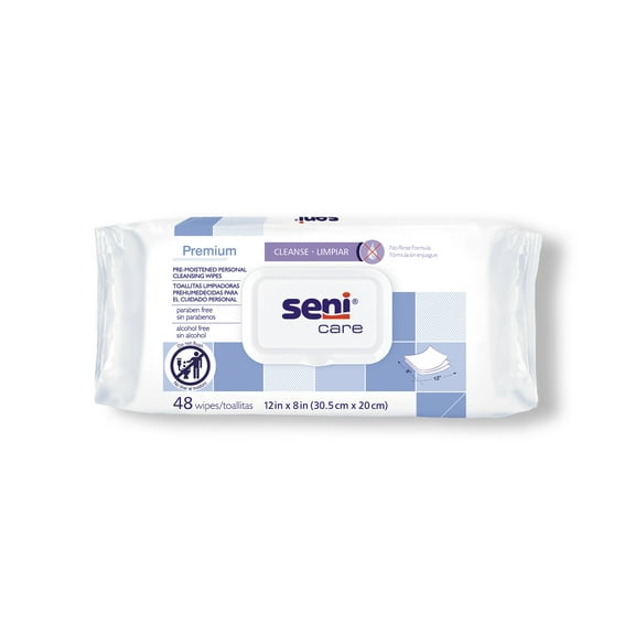 Seni Care Personal Cleansing Wipe 8 x 12" S-WR48-C11, 12 Pack 576 Wipes