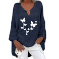 thumbnail image 1 of Gibobby Camisa&nbsp;Moda Mujer Camiseta de manga larga con cuello en V para mujer con estampado floral y dobladillo irregular（Azul marino， XL), 1 of 5
