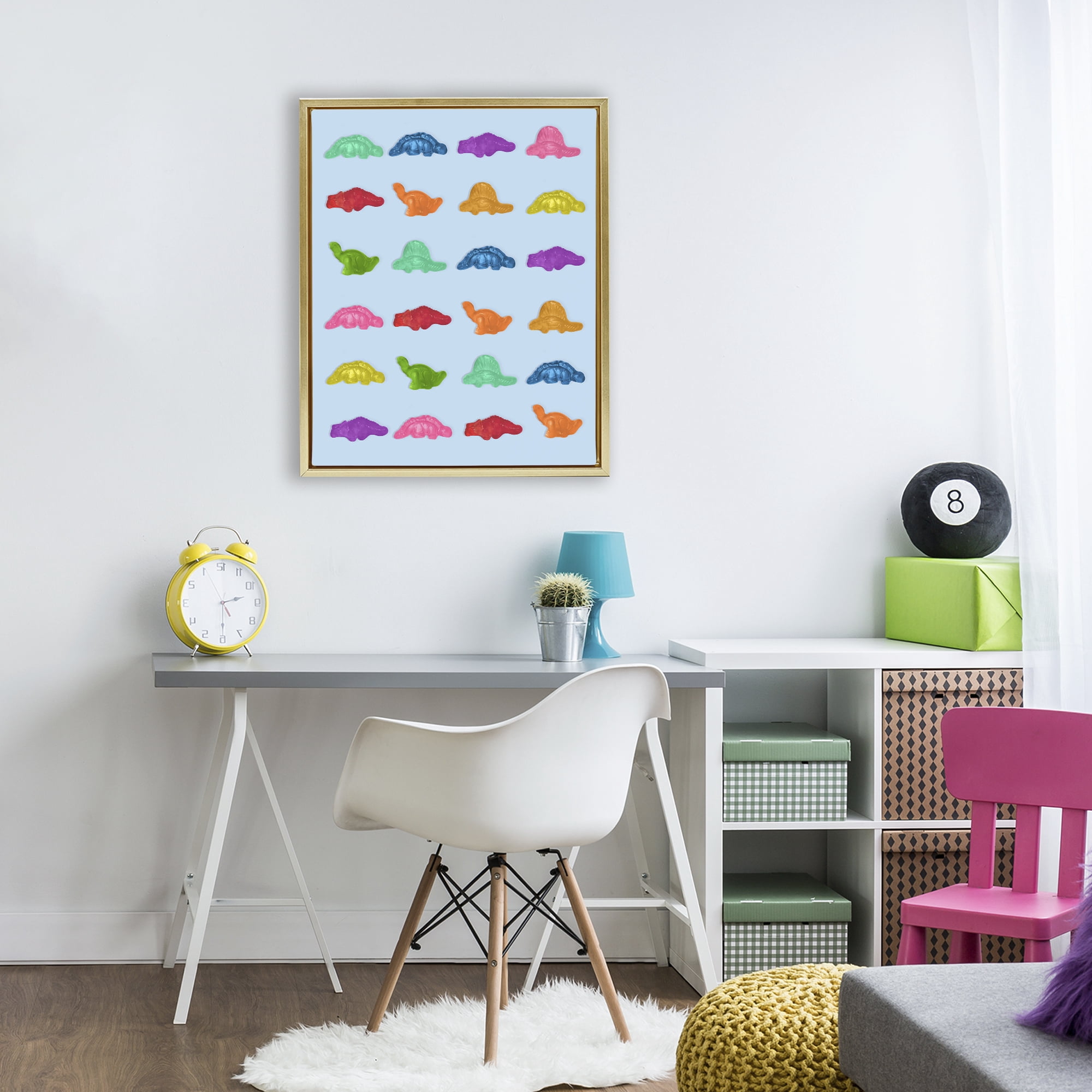 Stupell Industries Colorful Dinosaur Gummies Gold Framed Floater Canvas Wall Art, design by LISH Creative