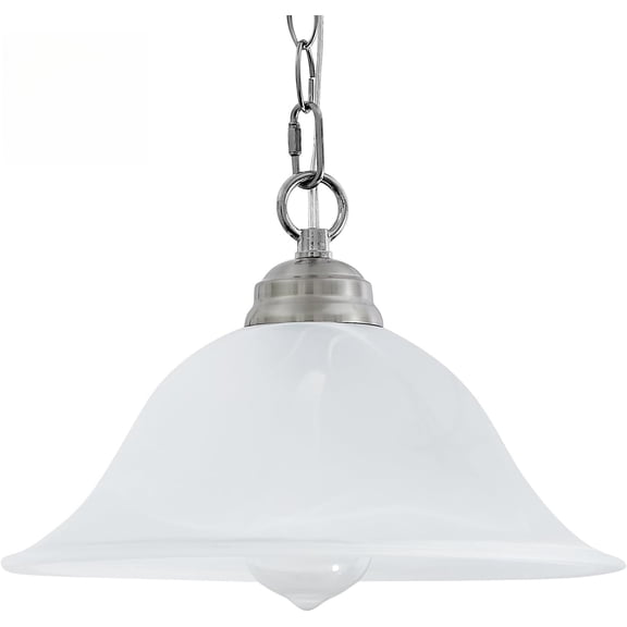 Plug-In Pendant Light with Alabaster Glass Shade, On/Off Switch, 16.4Ft Cord & 14.7Ft Chain, Dimmable Brushed Nickel – Swag Hanging Lamp for Kitchen, Bar, Nook