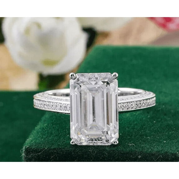 Forever Jewels 3Ct Emerald Cut Moissanite Women Solitaire Engagement Ring 14K White Gold Plated