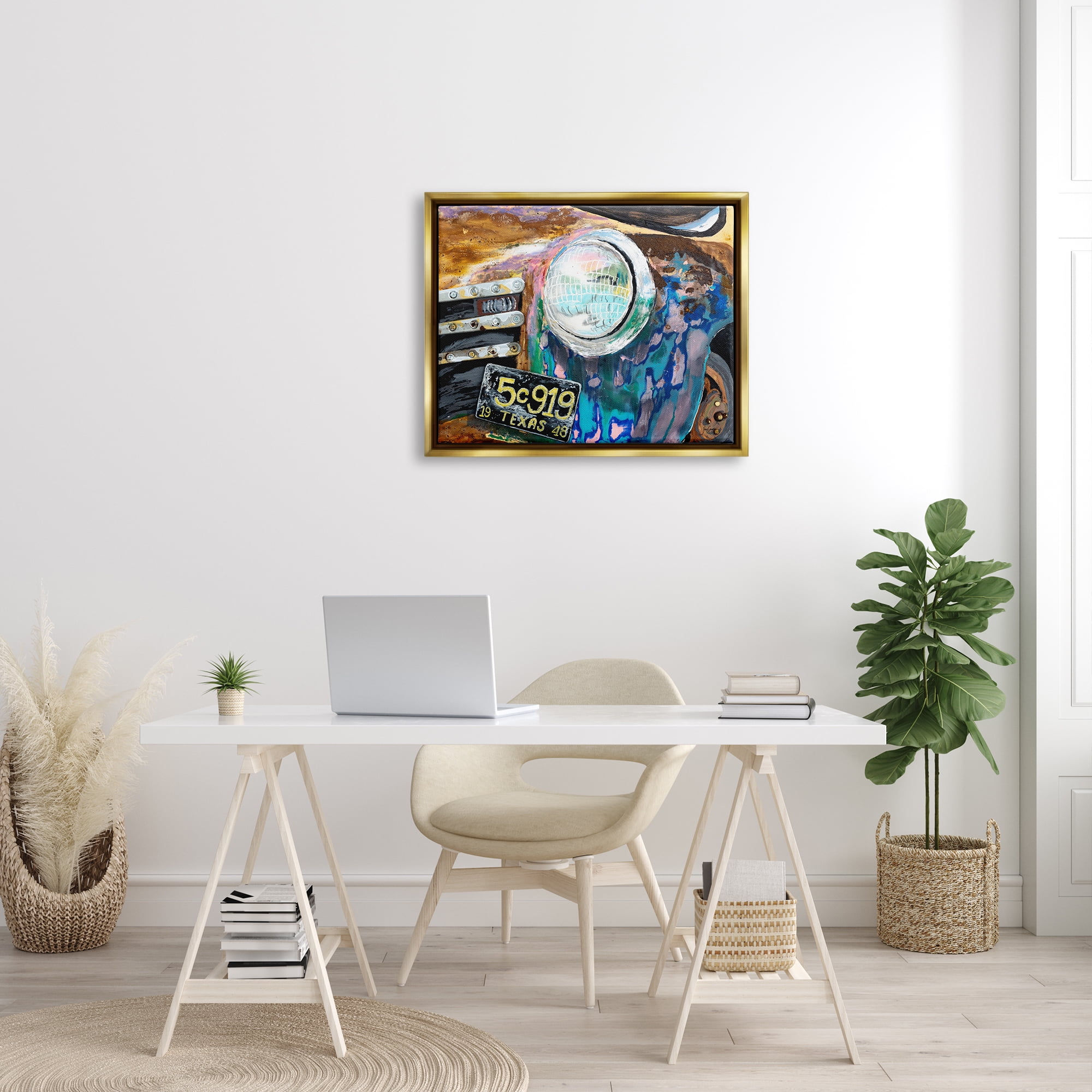 Stupell Industries Up-Close Texas Car Headlight Modern Street Style Painting Metallic Gold Floating Framed Canvas Print Wall Art, Design by Stacy Gresell
