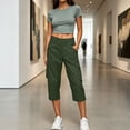 thumbnail image 6 of Horkkom Capri Cargo Pants for Women Button Zip Elastic Waist Pants Outdoor Casual Hiking Pants with Pockets L, 6 of 8
