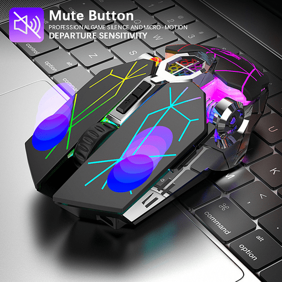 Bluetooth Wireless Dual Mode Charging Gaming Mouse Silent Water Cooling Illuminated Mechanical Mouse, USB Wireless Mouse with 6 Buttons 6 Replaceable LED Colors Ergonomic Programmable MMO RPG For PC