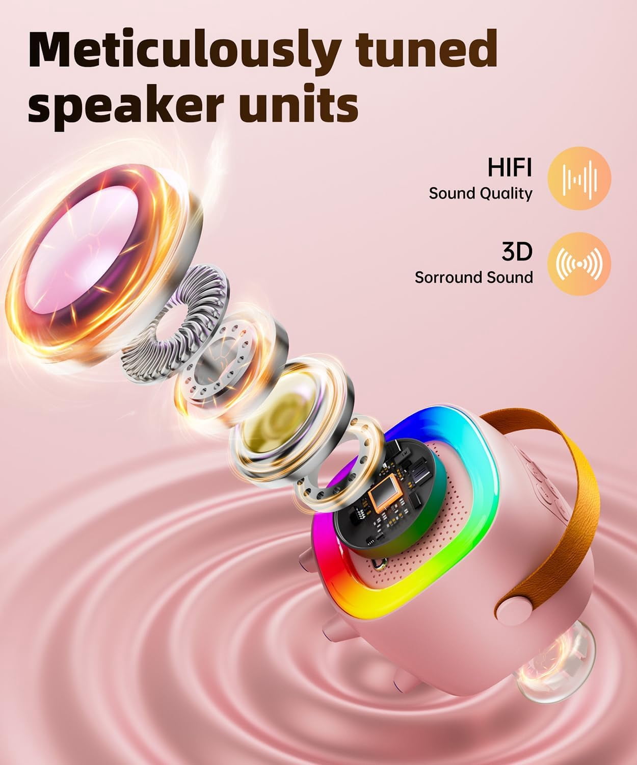 Mini Karaoke Machine Speaker for Kids Adults, Portable Bluetooth with 1 or 2 Wireless Microphones, Children's Day Birthday Gift Ideas for Toys for Teens Boys and Girls Aged 4, 5, 6, 7, 8, 9, 10, 12+