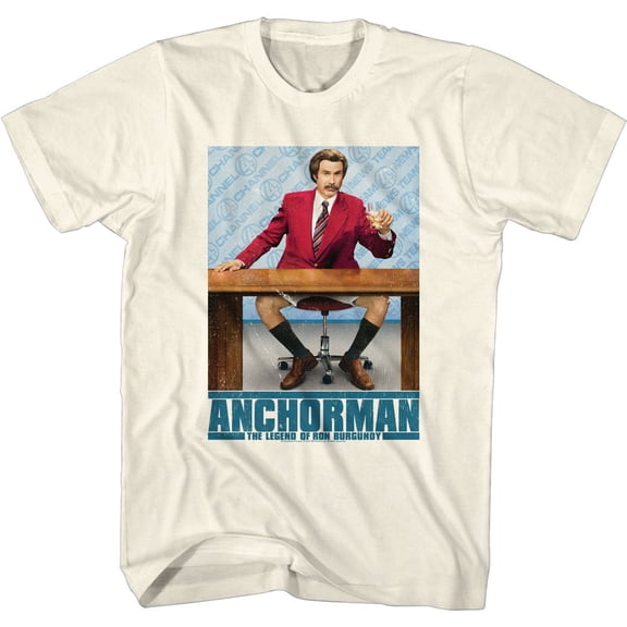 Anchorman - Ron At Desk With Logo - Short Sleeve - Adult - T-Shirt