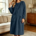 thumbnail image 4 of Mifsaly Womens Long Fleece Nightgown Plush Sleep Dress Long Sleeve Crewneck Warm Bathrobes with Pockets Navy,XL, 4 of 7