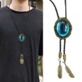 thumbnail image 2 of Ywmsfl Men Women Bolotie Western Vintage Stone Feathered Pendant Shirt Collar Jewelry Faux Rope Necktie, 2 of 8