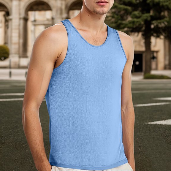 Men Sleeveless Solid Vest Tops Casual Popularity Side Wide Fork Fitness Sports Garment Loose Vest