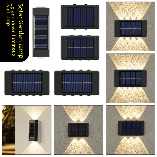Lámpara de pared solar de doble cabezal, lámpara de jardín para exterior, impermeable, para exteriores, con luz de arriba y abajo, decoración de pared, lámpara de jardín, lámpara de lavado de pared