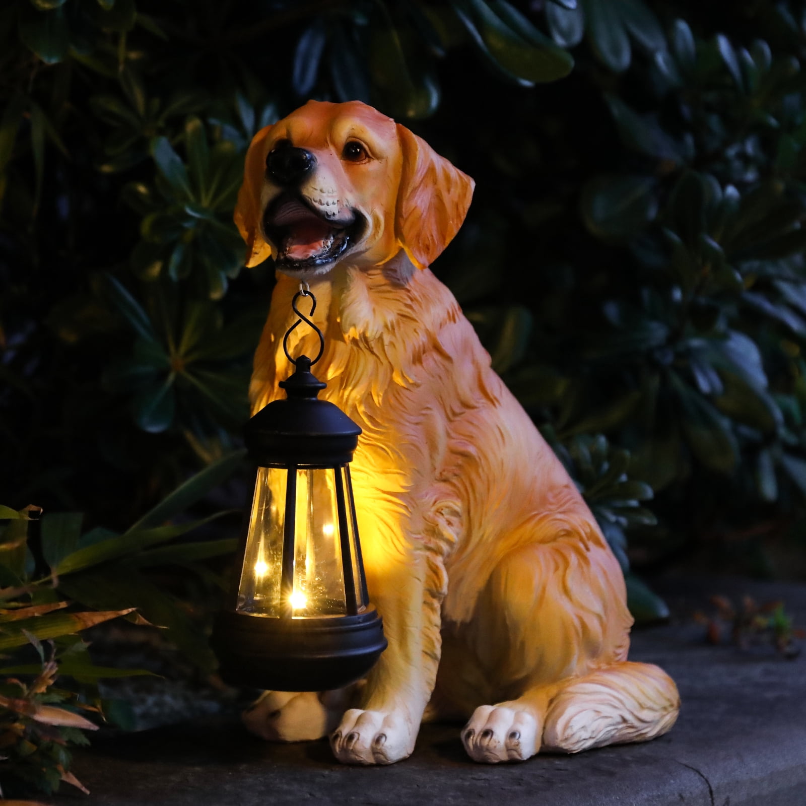 11.4 inch Dog Garden Statue with Solar Lantern,Golden Retriever,Resin Statue,Decor for Patio, Lawn & Outdoor Spaces