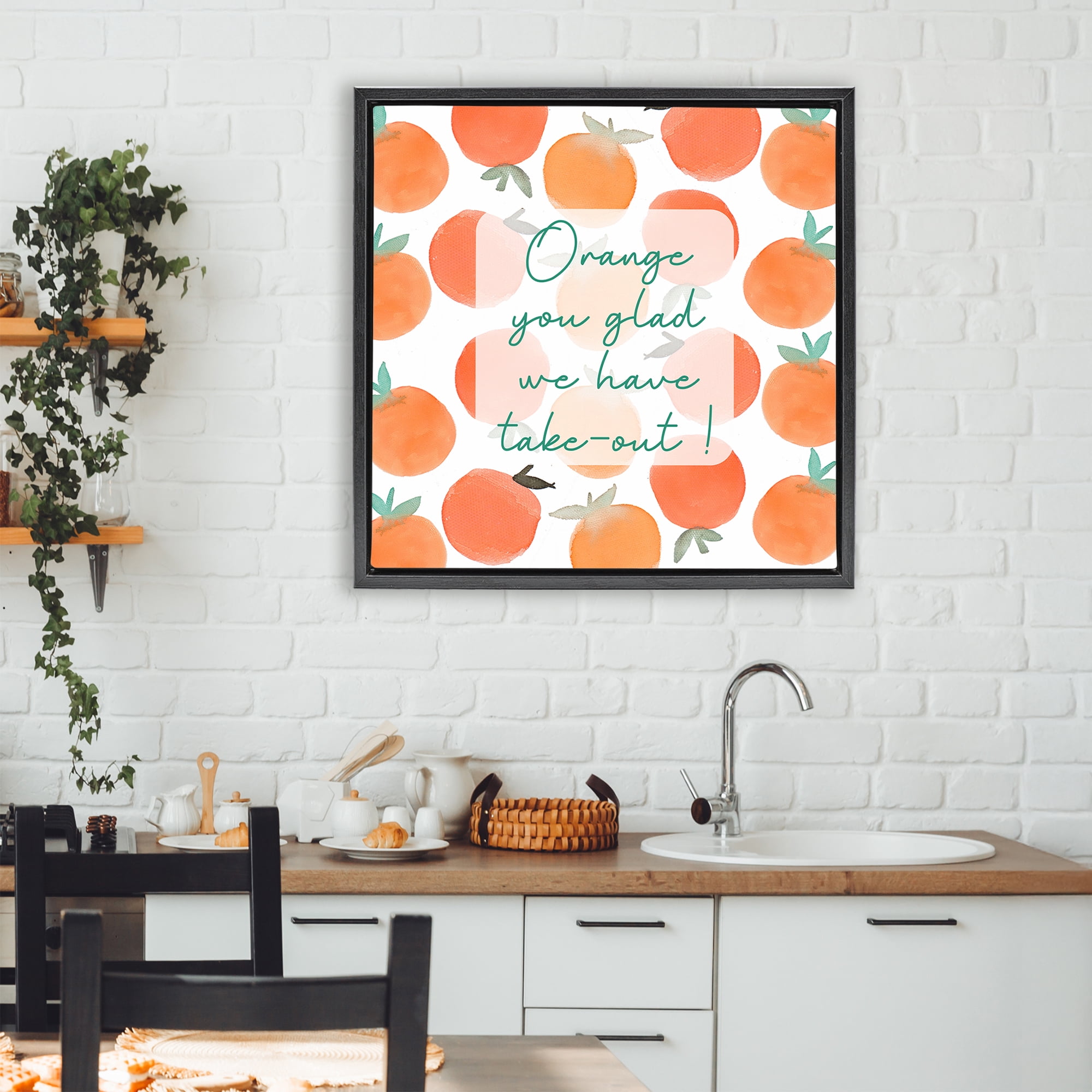 Stupell Industries Orange You Glad Black Framed Floater Canvas Wall Art, design by Emily Navas