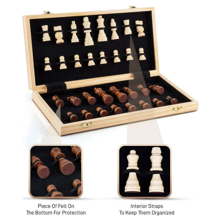 Wooden Chess & Checkers Game Board Set. Large 15x15 Wood Classic Unique  Portable Travel Sets. Ajedrez: Buy Online at Best Price in Egypt - Souq is  now