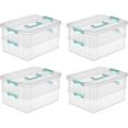 thumbnail image 1 of Caja con asa de 2 capas para apilar y transportar, contenedor de almacenamiento pequeño de plástico apilable con tapa con cierre, contenedor para organizar manualidades, transparente, paquete de 4, 1 of 8
