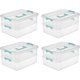 thumbnail image 1 of Caja con asa de 2 capas para apilar y transportar, contenedor de almacenamiento pequeño de plástico apilable con tapa con cierre, contenedor para organizar manualidades, transparente, paquete de 4, 1 of 8