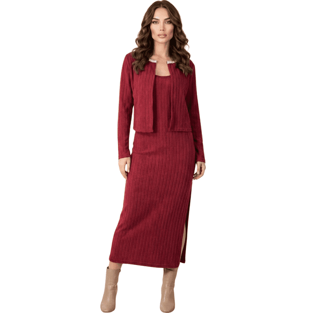 Set de Vestido y Suéter, Conjunto Elegante Stretch, Vestido con Abertura Suéter Ligero para Mujer