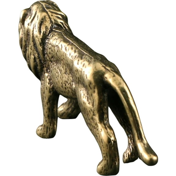 WRISTBIQUE 1Pcs Lion Figurine Golden Brass Animal Design for Desktop and Car Interior Decor