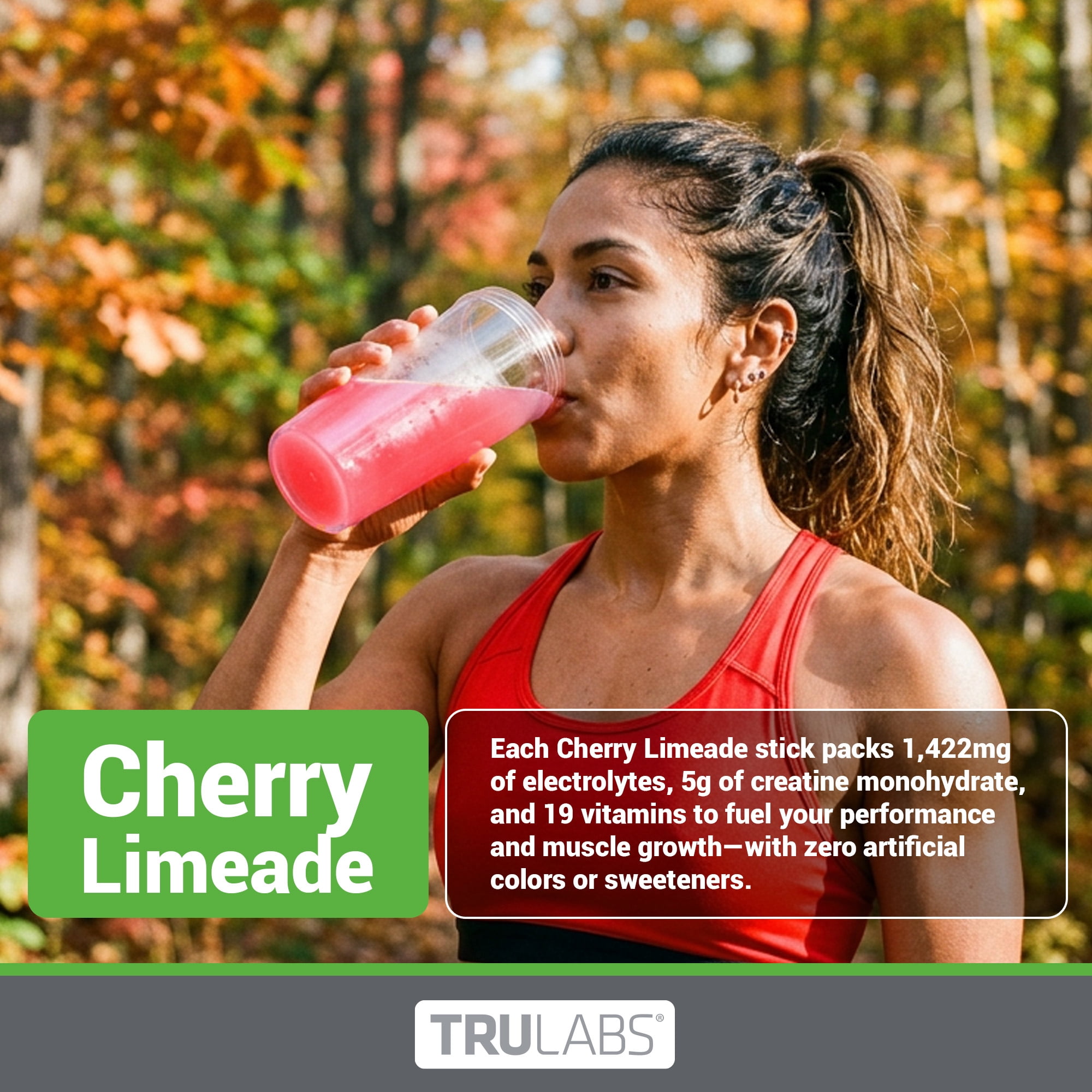 TruLabs Hydrate + Creatine Powders Cherry Limeade, Electrolyte & Creatine Drink Mix, 16 Stick Packets