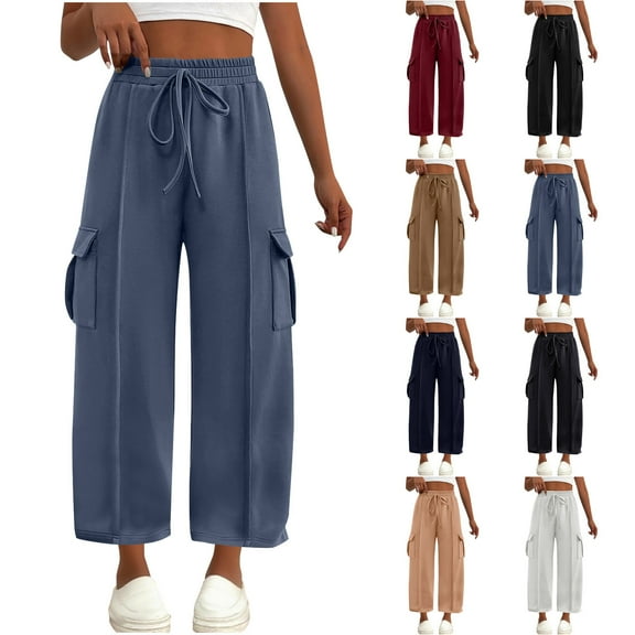 Womens Joggers Elasticat High Waisted Sweatpants Wide Leg Cargo Trousers Baggy Jogging Pants Running Gym Workout Tracksuit Bottoms with Pockets Casual Lounge Athletic Active Beige M