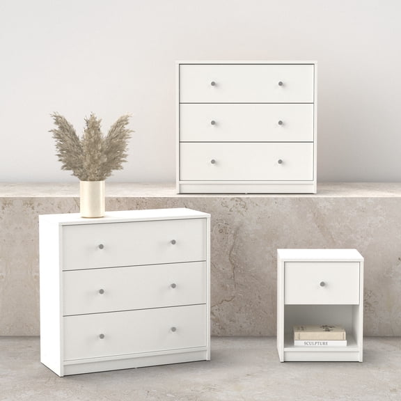 Tvilum Studio 3-Piece Bedroom Set - Nightstand And Chest Set Of 2, White