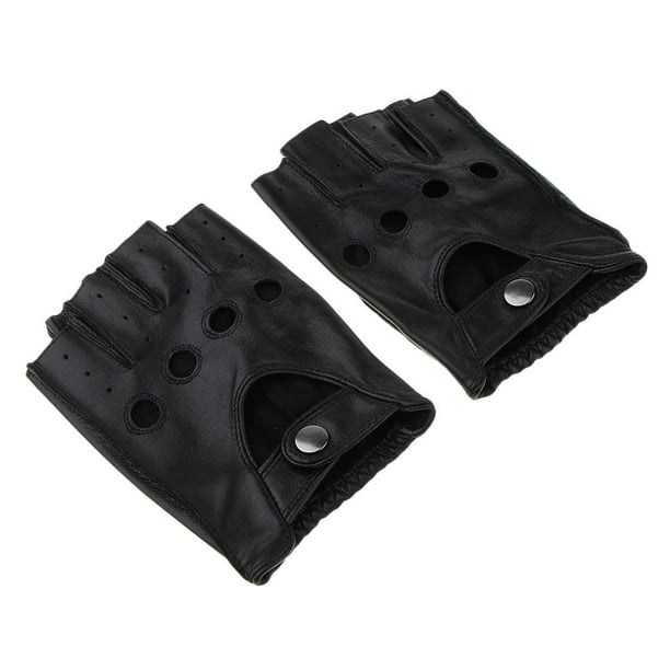 Guantes de conducción sin dedos huecos de cuero PU para mujer góticos para motocicleta XXL Colcomx Guantes cortos sin dedos