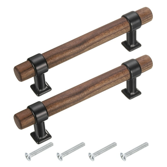 2 Pcs Wood Drawer Pulls T-Bar 96mm/3.8" Hole Center Dresser Drawer Knobs Double Hole with Screws, Black
