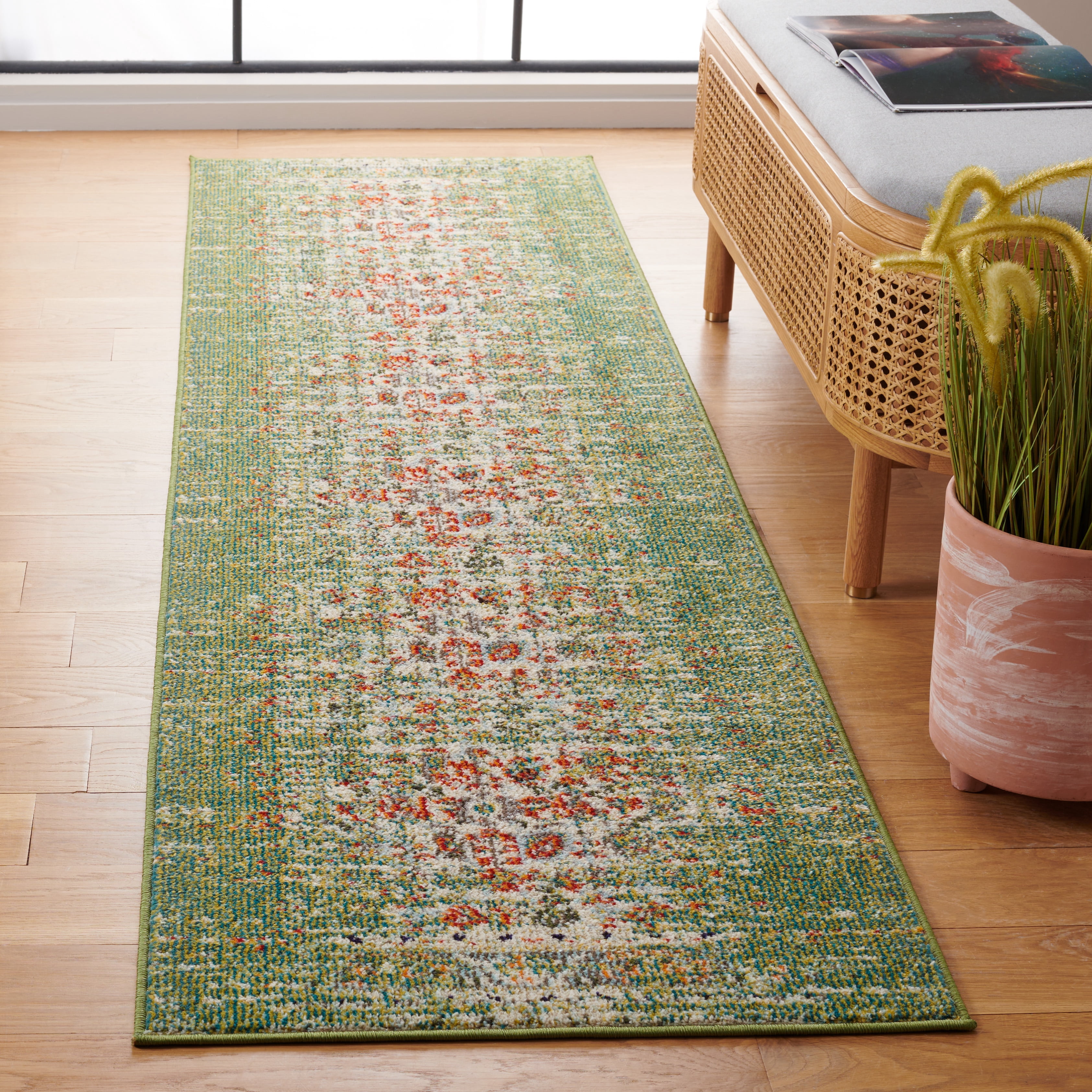 SAFAVIEH Monaco Annabelle Oriental Runner Rug, Sage/Rust, 2'2" x 8'