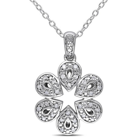 Miabella 1/6 Carat T.W. Diamond Sterling Silver Flower Pendant, 18