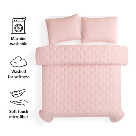 MAINSTAYS FULL/QUEEN COMFORTER SET, SUPER SOFT & EMBROIDERED, 3-PIECE, PINK