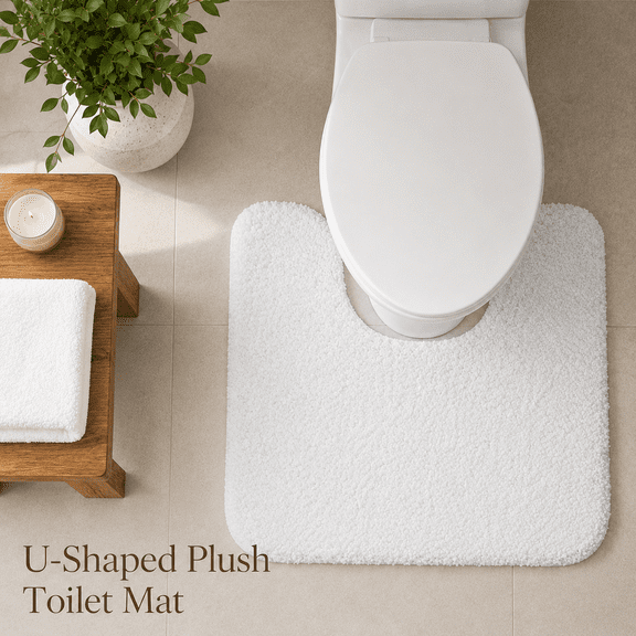 MORAVE White U-Shaped Toilet Rug, 23x24 Inch Soft Plush Contour Mat, non-slip and machine washable, practical floor mat for bathroom