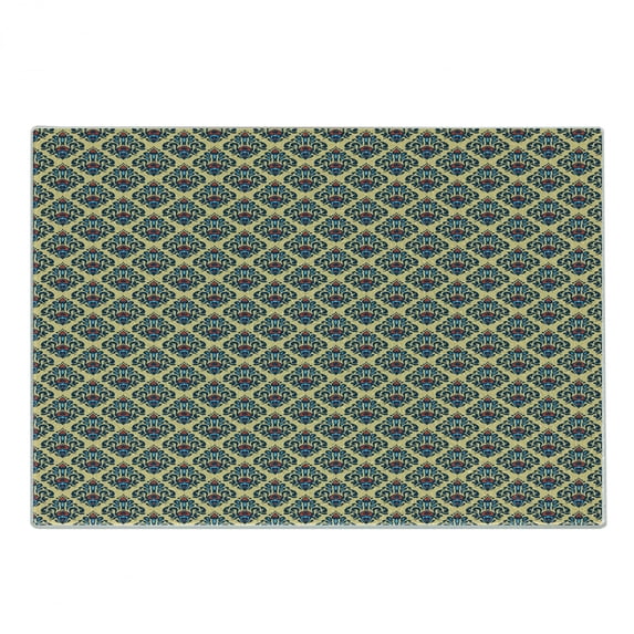 Damask Cutting Board, Antique Design Baroque Traditional Medieval Victorian Motifs Classic Royal Pattern, Decorative Tempered Glass Cutting and Serving Board, Small Size, Multicolor, by Ambesonne