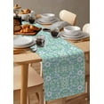 thumbnail image 3 of Light Green Blue Floral Burlap Cotton Table Runner 18x72 Inches Long, Vintage Pastoral Botanical Farmhouse Table Runners, Outdoor Dining Tablecloths Decor for Baby Shower/Party/Wedding, 3 of 6