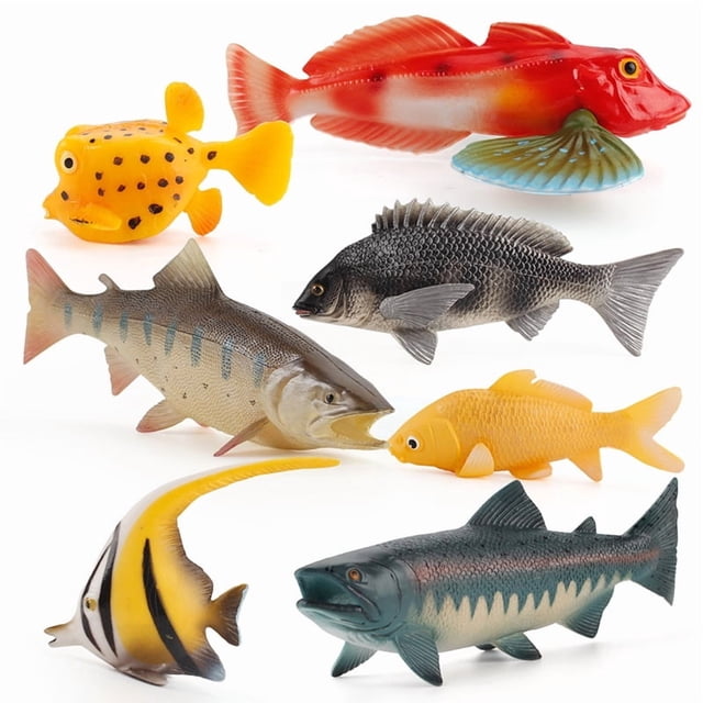 Juego de figuras de juguete de peces de agua dulce de PVC, 7 piezas, para la educación de los niños