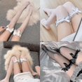 thumbnail image 3 of Women Summer Transparent Silky Thigh High Stockings Sweet Bowknot Frilly Ruffle Lace See-through Mesh Ta Kawaii Over Knee Long Socks, 3 of 5