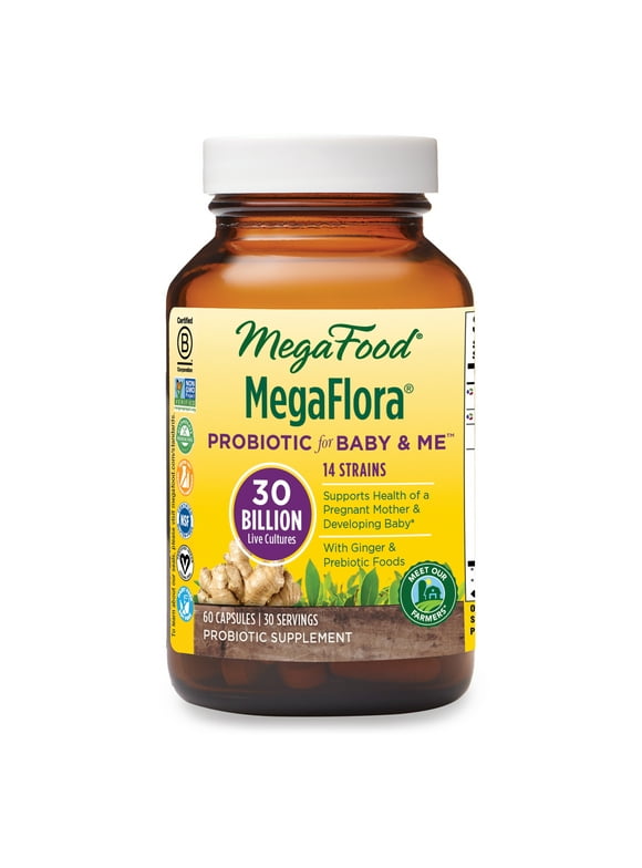 MegaFood, MegaFlora for Baby & Me, Probiotic Supplement for Mother and Child with 30 Billion CFU, 30 Servings (60 Capsules)