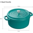thumbnail image 4 of Cast Iron 4-qt Round Cocotte - Turquoise, Made in France, 4 of 9