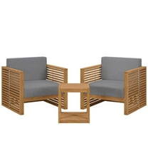 Modway Carlsbad 3-Piece Teak Wood Outdoor Patio Set in Natural/Gray