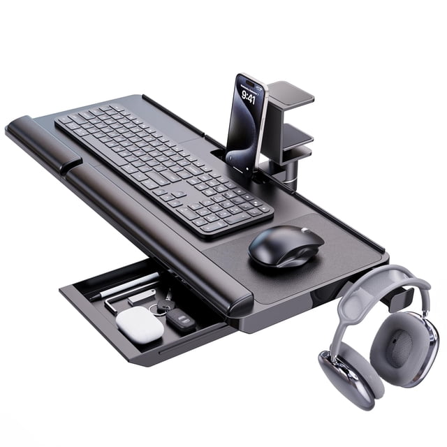 Klearlook Keyboard Tray Under Desk with 360° Rotation, Ergonomic Computer Keyboard & Mouse Tray 25"W×11.02"D Sit Stand Desk Keyboard Holder