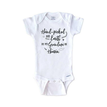 

Memorial baby onesie - Hand-picked for Earth by my Grandma in Heaven - surprise baby birth pregnancy announcement - White 3-6 Months