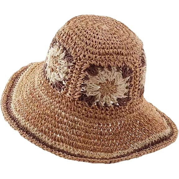 CoCopeaunts Summer Straw Bucket Hat for Women Outdoor Travel Sunscreen Flower Crochet Knitting Foldable Ladies Fisherman Hat