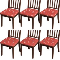Red Christmas Snowflake Seat Covers for Dining Room Chairs Set Of 6,Stretch Printed Washable Chair Seat Cover with Elastic Ties and Button,Removable Waterproof Couch Cushion Covers