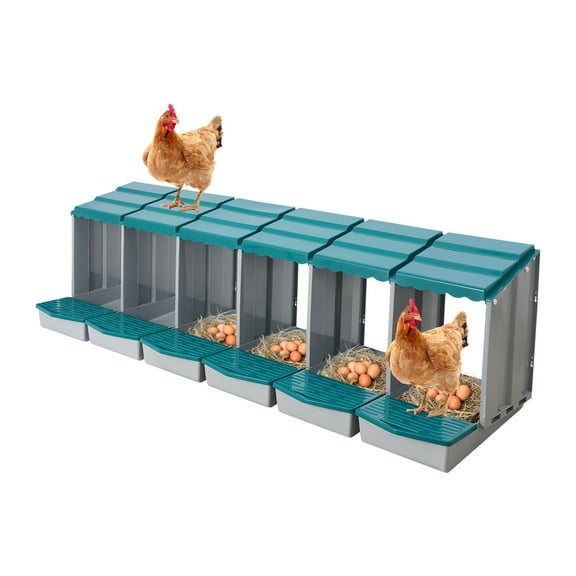 6 Compartments Chicken Nesting Boxes, Green Chicken Laying Boxes with Egg Collection for Laying Eggs