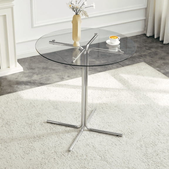 Round Bar Table, 36" Glass Counter Height Table, 36.2" Height Pub Table, Silver Metal Frame, Cocktail Table for Small Space, Cafe