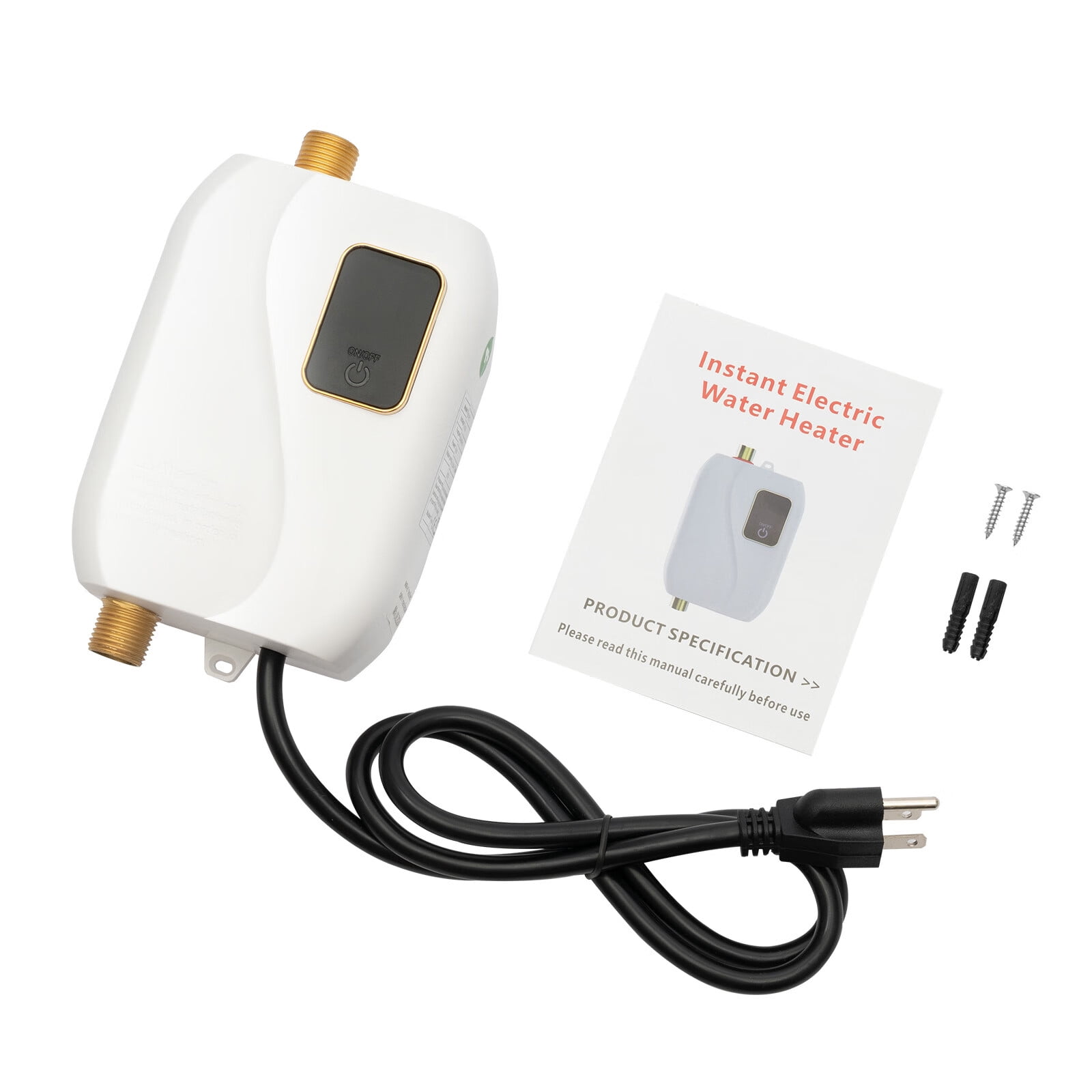3000W Electric Tankless Water Heater 110V Mini Instant Electric Hot Water Heater Home Floor-Mounted Under Sink Water Heater for Kitchen Bathroom 20-50°C White