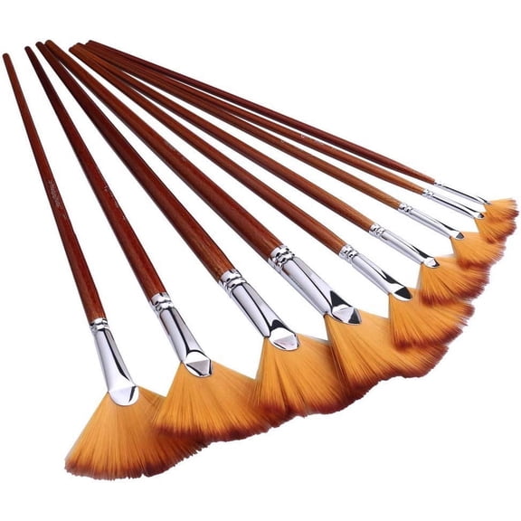 Tutuviw 9 Pieces Fan Paint Brushes Set, Professional Artist Fan Brush Acrylic Paint Brushes with Nylon Hair Long Wood Handle for Acrylic Watercolor Oil