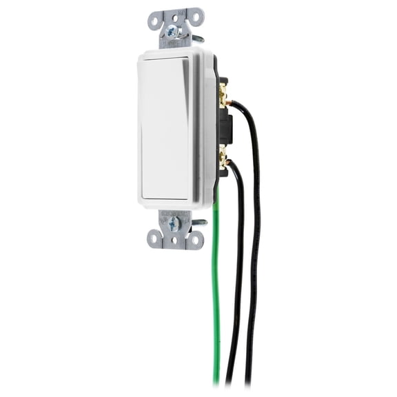 Hubbell DSL220W White Decorator Rocker Switch Double Pole w/Pigtail 20A 120/277V