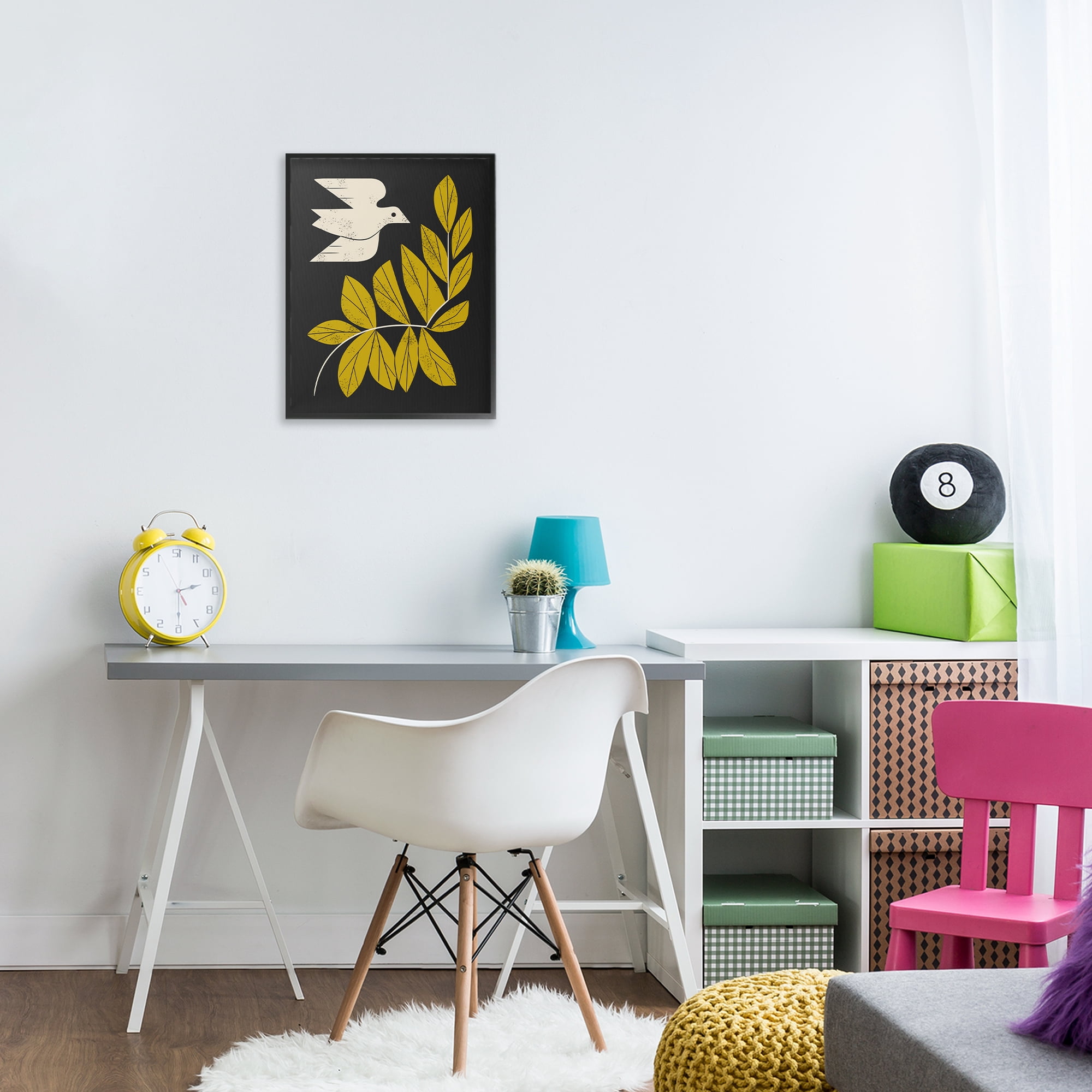 Stupell Industries Midcentury Dove & Branch Black Framed Giclee Art, design by Renea L. Thull