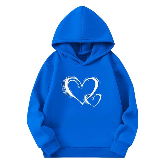 Eltusu Boys Valentines Hoodies, Casual Long Sleeve Loose Fit Heart Graphic Pullover Sweatshirts Blue Size 3-14 T