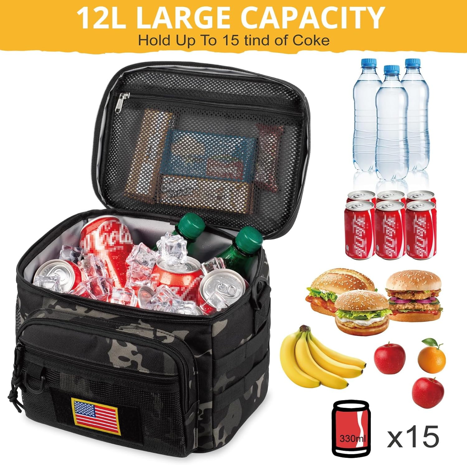 Reusable Lunch Bag for Men/Women - Insulated Lunch Box Leakproof Lunch Pail Freezable with Adjustable Shoulder Strap,Lunch Cooler Bag for Work Office Picnic Beach，Black Camo