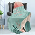 thumbnail image 4 of Graphic Beach Soft Flannel Fleece Throw Blanket, Abstract Underwater Cartoon Coral and Anchors, Cozy Plush for Indoor and Outdoor Use, 50" x 70", Coral Seafoam, by Ambesonne, 4 of 5